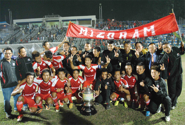 Pride and glory The jubilant Mizoram team after winning the Santosh Trophy